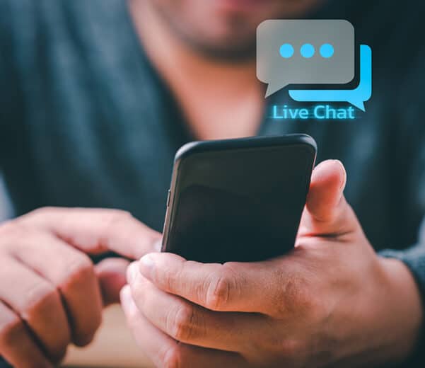 Person messaging on live chat support.